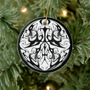 Elegant Face in Fire and Flames Tribal Design Ceramic Ornament