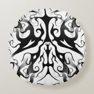 Elegant Face in Fire and Flames Tribal Design  Round Pillow