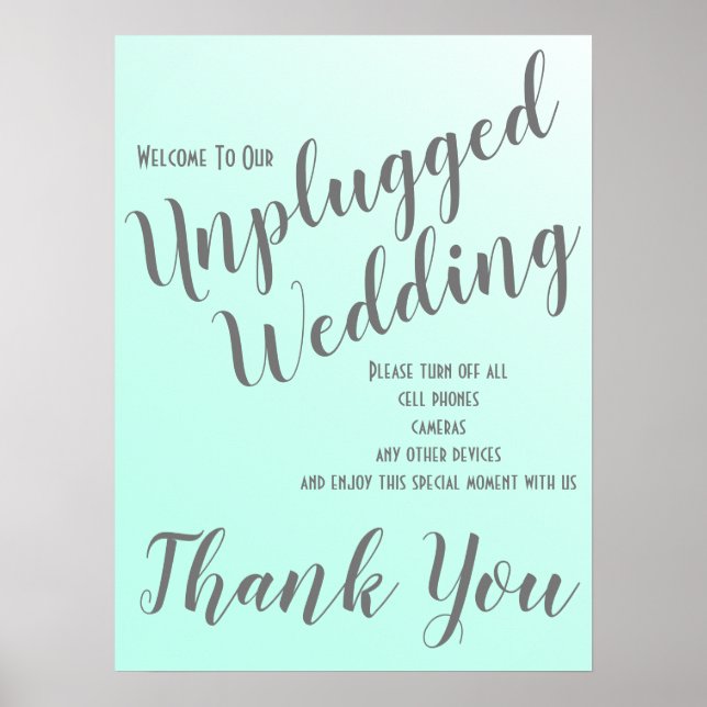 Elegant Fade Mint Green Unplugged Wedding Sign (Front)