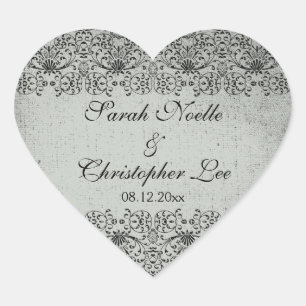 Elegant faded black silver damask wedding stickers
