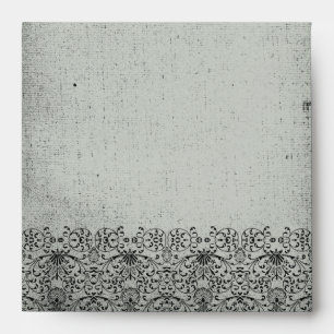 Elegant faded black silver swirl damask envelope