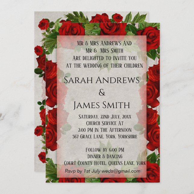 Elegant Faded Floral Wedding Invitation (Front/Back)