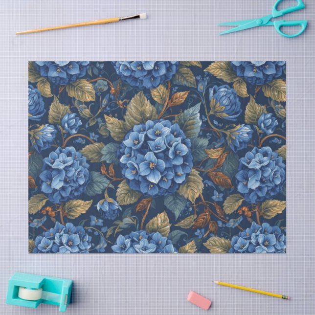 Elegant Faded Hydrangea Floral Pattern Decoupage Tissue Paper (Craft)