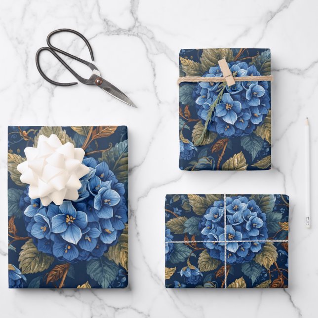 Elegant Faded Hydrangea Floral Pattern Decoupage Wrapping Paper Sheet (Front)
