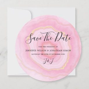 Elegant Faded Watercolor Gold Pink Agate Save The Date