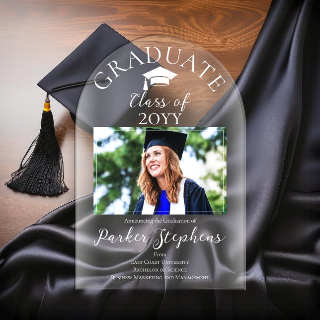 Élégant Faire-part de diplôme de fin d'études (Simply Elegant One Photo "GRADUATE" College | University Graduation Announcement - White)