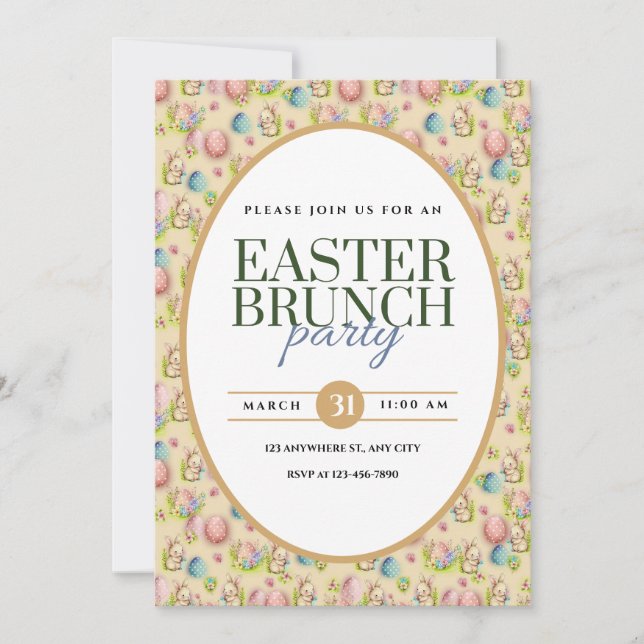 Elégant Faire-part de fête de Brunch de Pâques (Devant)