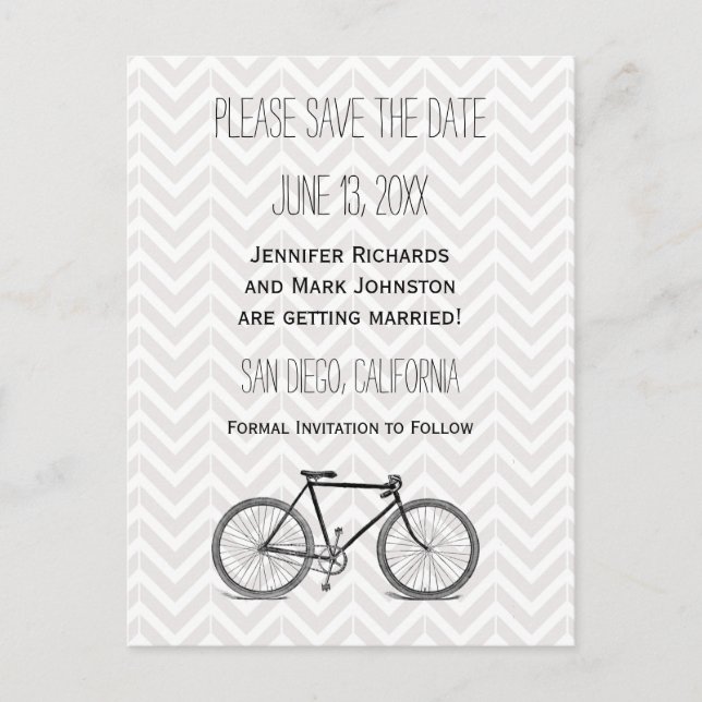 Élégant Faire-Part de Mariage à Motif Chevron Gris (Devant)