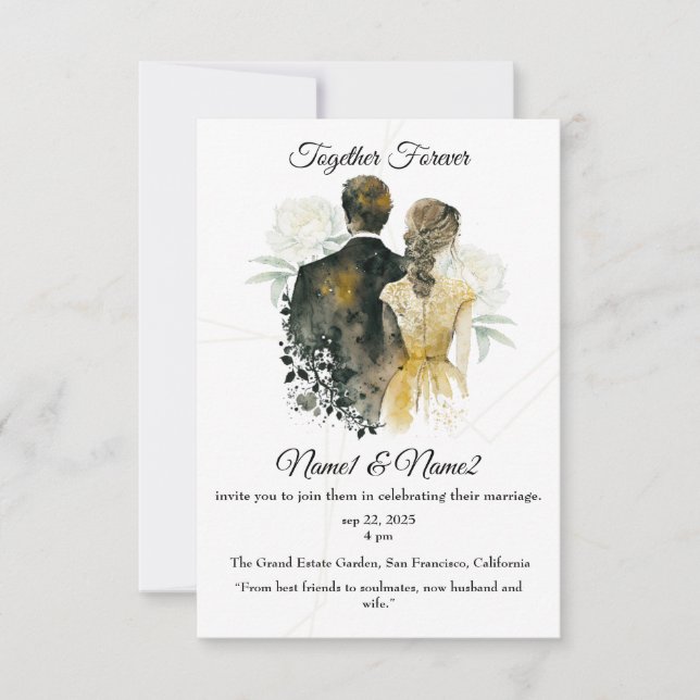 "Elégant Faire-part de mariage aquarelle | Modifia (Devant)