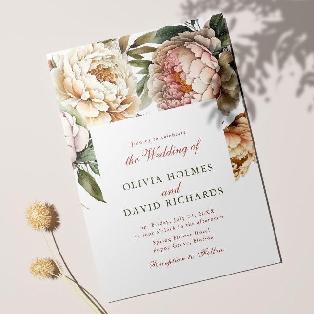 Elégant Faire-part de mariage Aquarelle Peony (Créateur téléchargé)