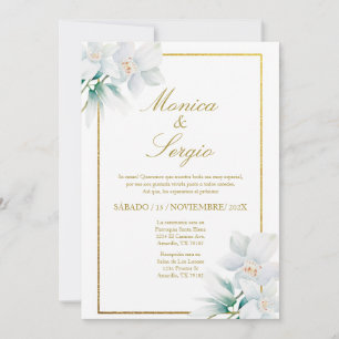 Élégant Faire-part de mariage blanc en espagnol