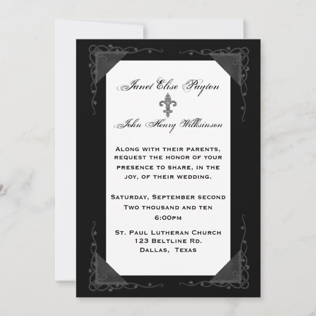 Élégant Faire-part de mariage blanc et noir (Devant)