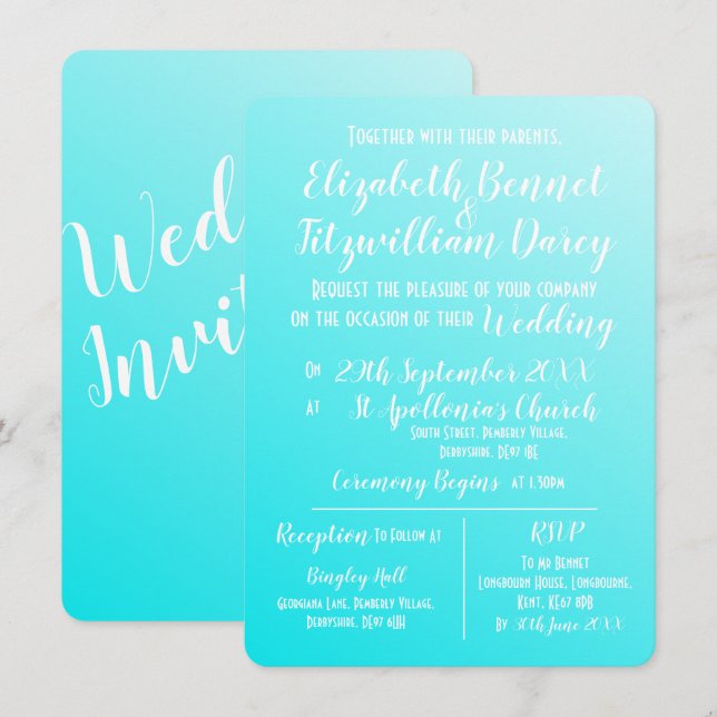 Elégant Faire-part de mariage bleu Aqua (Devant / Derrière)