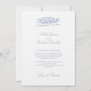Elégant Faire-part de mariage bleu Dusty Vintage