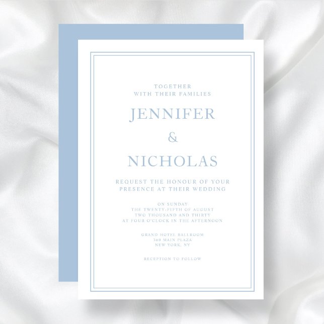 Élégant Faire-part de mariage bleu en poudre (Elegant Formal Blue Wedding Invitation)