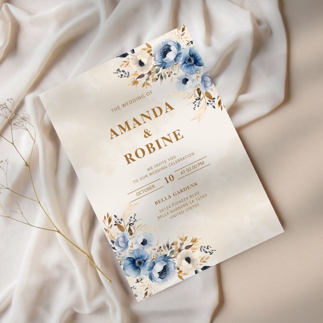 Elégant Faire-part de mariage bleu et Brown (Créateur téléchargé)