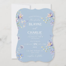 Élégant Faire-part de mariage bleu floral