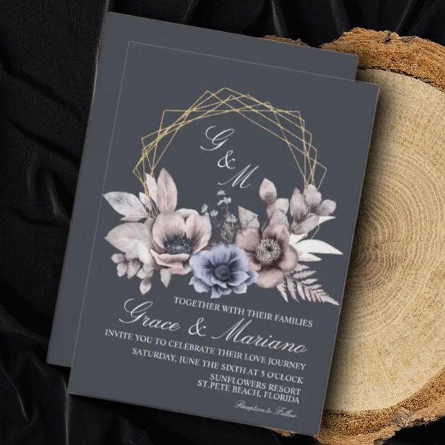 Élégant Faire-part de mariage bleu floral (Créateur téléchargé)