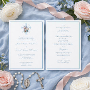 Élégant Faire-part de mariage bleu marial catholiq