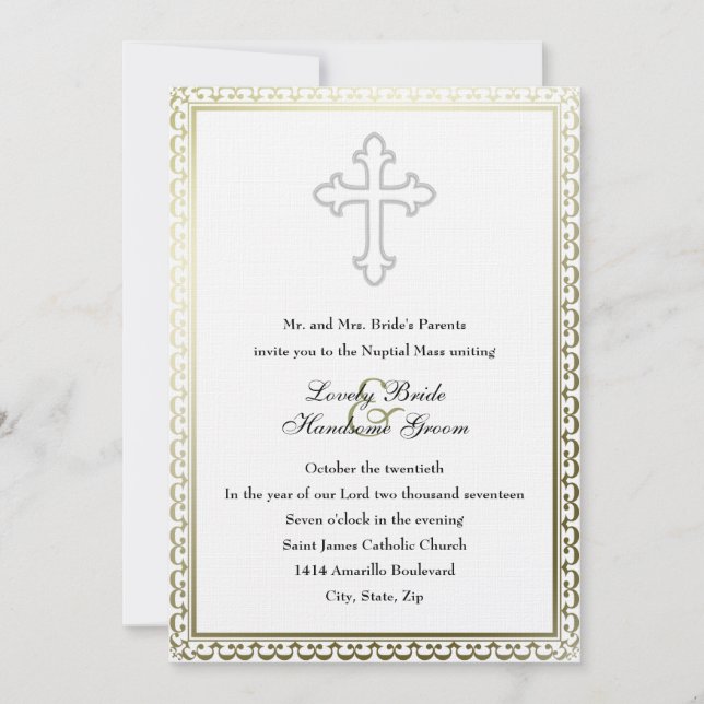 Élégant Faire-part de mariage catholique de la Cro (Devant)