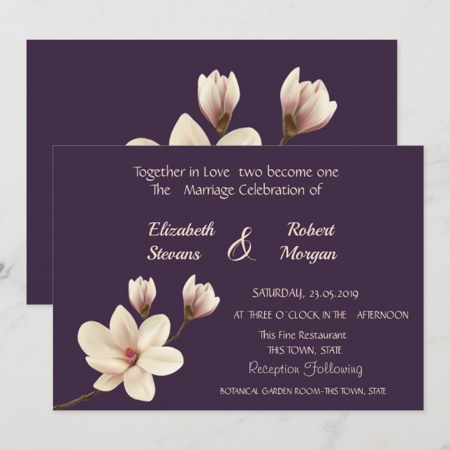 Élégant Faire-part de mariage Chic Magnolia (Devant / Derrière)