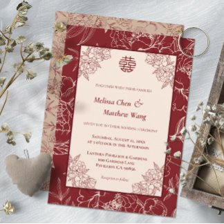 Élégant Faire-part de mariage chinois floral dente