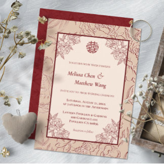 Élégant Faire-part de mariage chinois floral dente