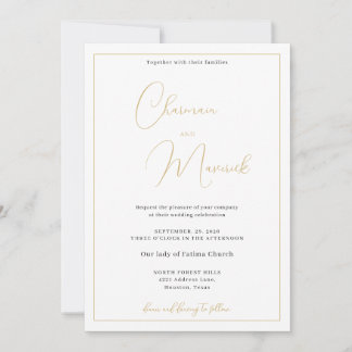 Élégant Faire-part de mariage classique en or blan