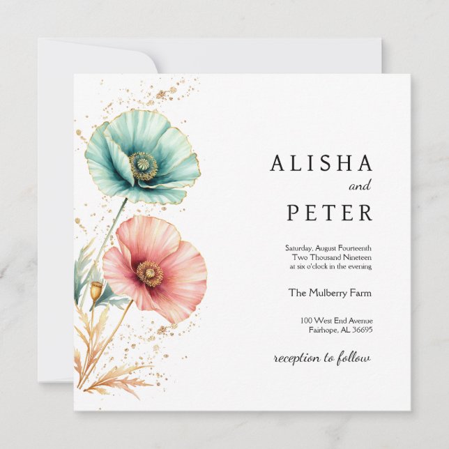 Elégant Faire-part de mariage d'aquarelle bleu et  (Devant)