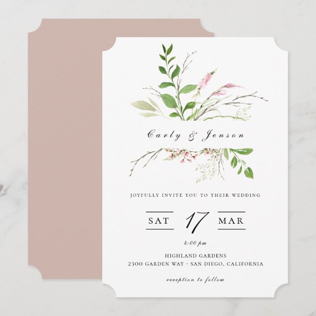 Élégant Faire-part de mariage de cadre Fleur sauva (Devant / Derrière)