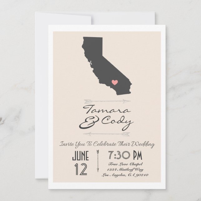 Élégant Faire-part de mariage de Californie beige (Devant)