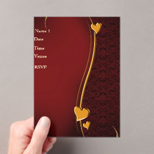 Élégant Faire-part de mariage de coeur rouge et or