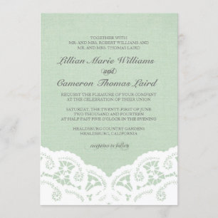 Élégant Faire-part de mariage de dentelle de menth