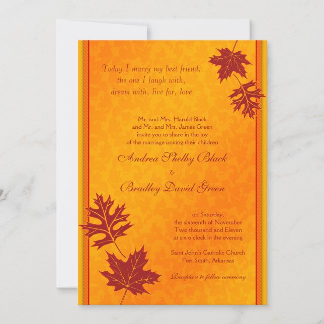 Élégant Faire-part de mariage de feuilles d'automn (Devant)