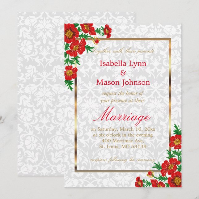Élégant Faire-part de mariage de fleurs de pavot r (Devant / Derrière)