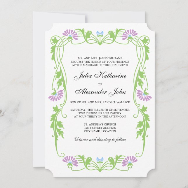 Élégant Faire-part de mariage de fleurs et de perl (Devant)