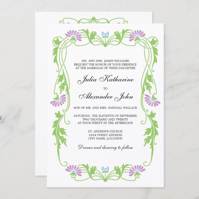 Élégant Faire-part de mariage de fleurs et de perl (Devant / Derrière)