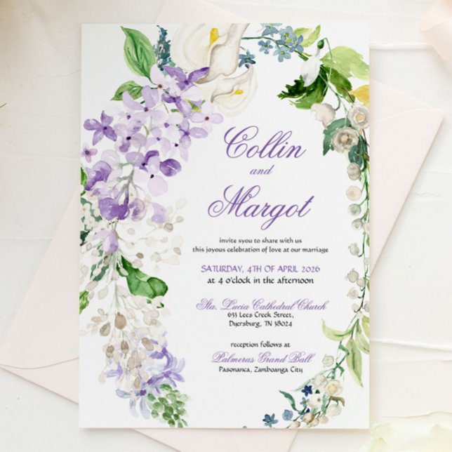 Élégant Faire-part de mariage de fleurs pourpres d (Créateur téléchargé)
