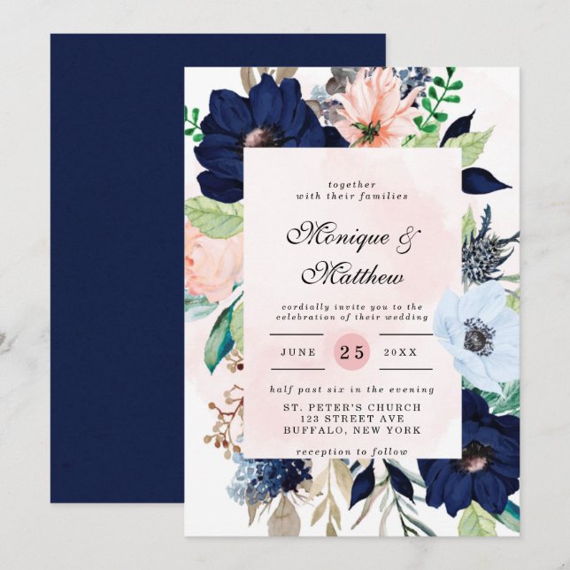 Élégant Faire-part de mariage de fleurs rose pâle  (Devant / Derrière)