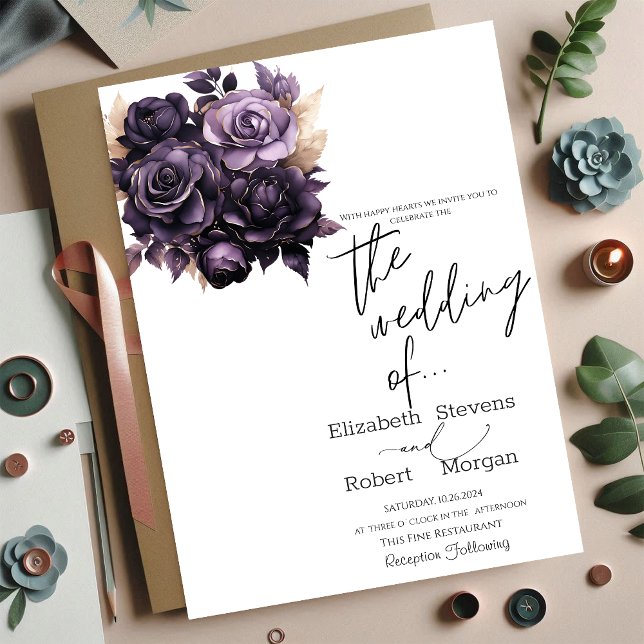 Élégant Faire-part de mariage de fleurs violettes  (Créateur téléchargé)