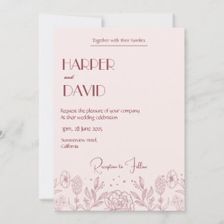 Élégant Faire-part de mariage de ligne florale ros