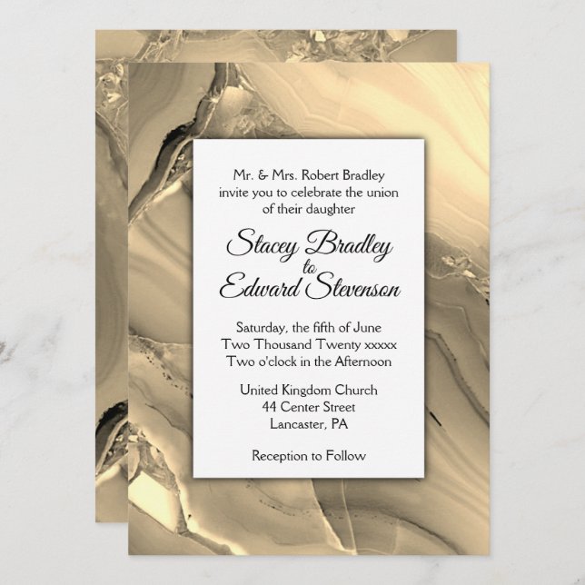 Élégant Faire-part de mariage de marbre doré (Devant / Derrière)