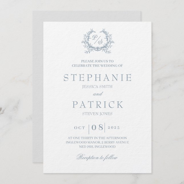 Élégant faire-part de mariage de monogramme de scr (Devant / Derrière)