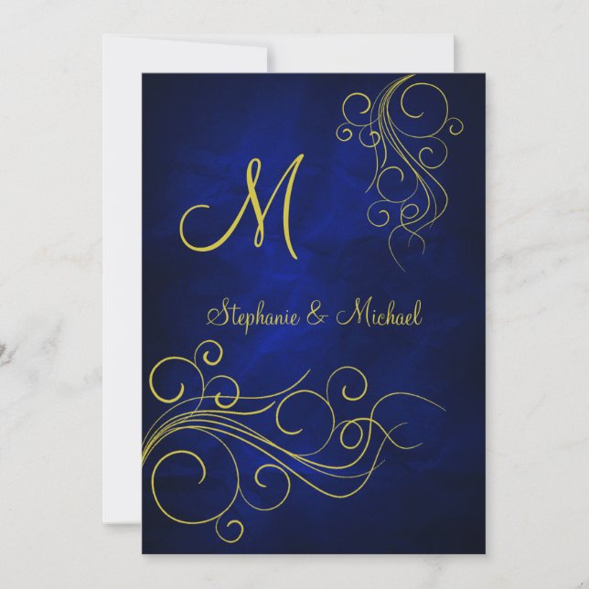 Élégant Faire-part de mariage de Monogramme Or Ble (Devant)