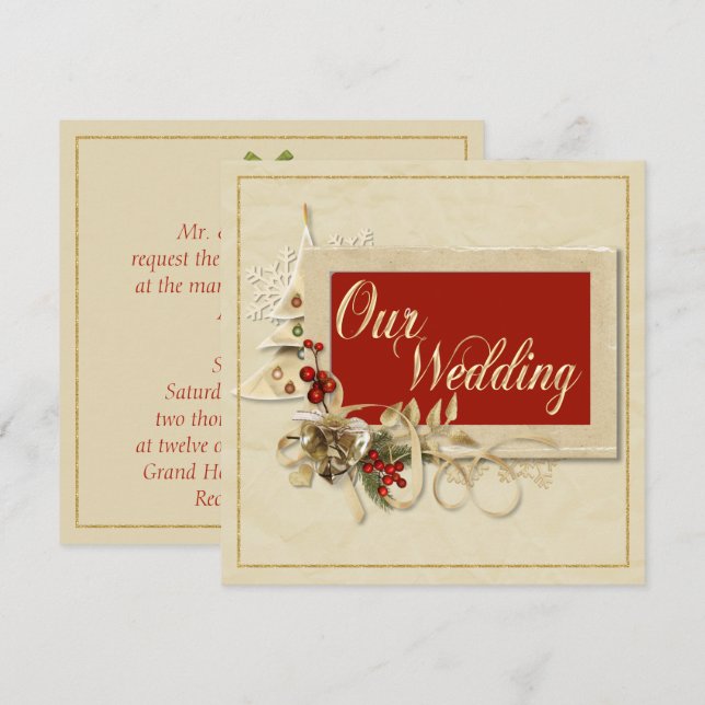 Élégant Faire-part de mariage de Noël Or (Devant / Derrière)