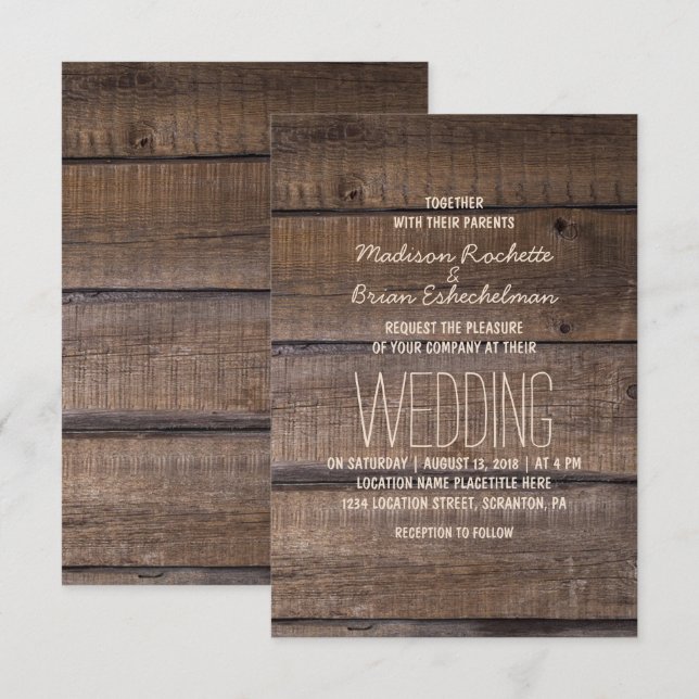 Élégant Faire-part de mariage de palettes en bois  (Devant / Derrière)