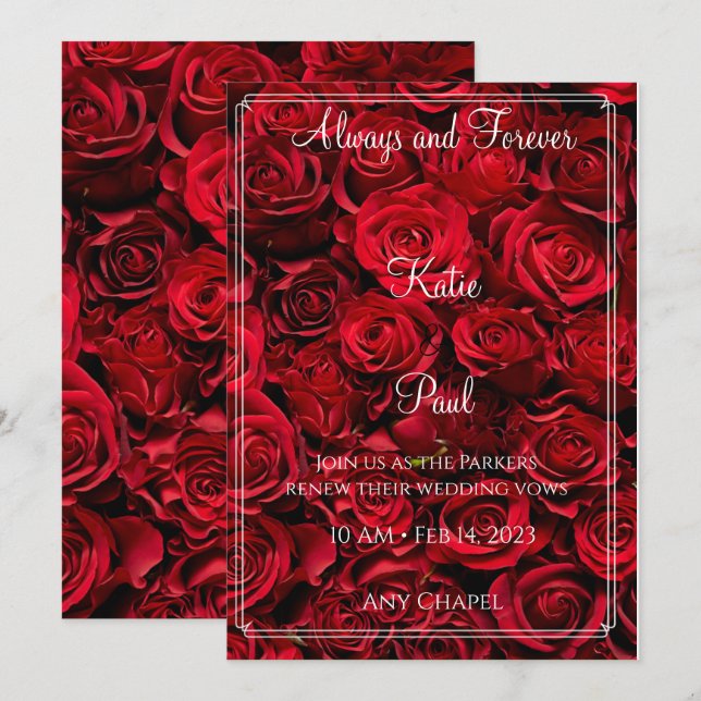 Elégant Faire-part de mariage de Roses Rouges (Devant / Derrière)