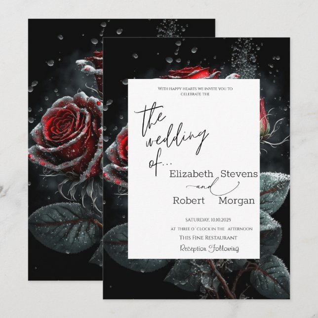 Elégant Faire-part de mariage de Roses Rouges (Devant / Derrière)