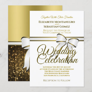 Élégant Faire-part de mariage de ruban blanc et or