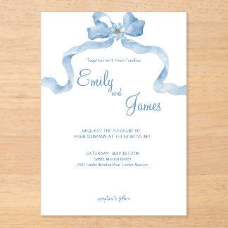 Élégant Faire-part de mariage de ruban bleu